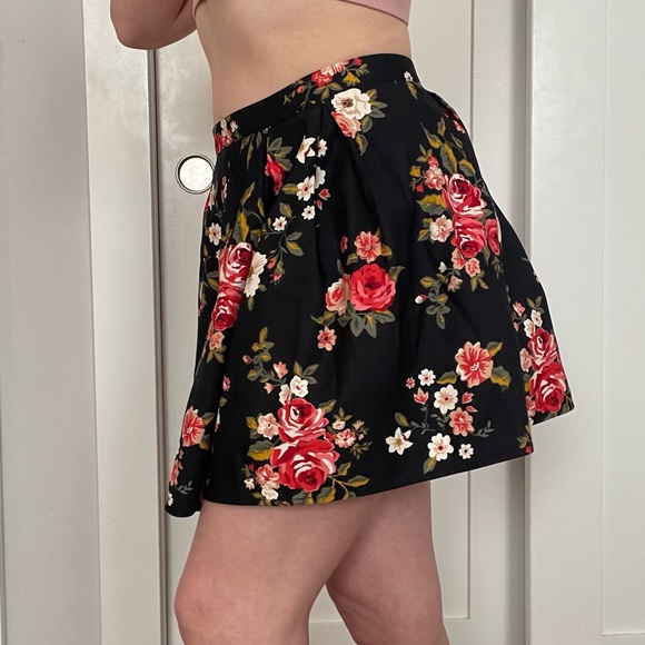 Forever 21 Skirts Black Red Floral Skirt Poshmark